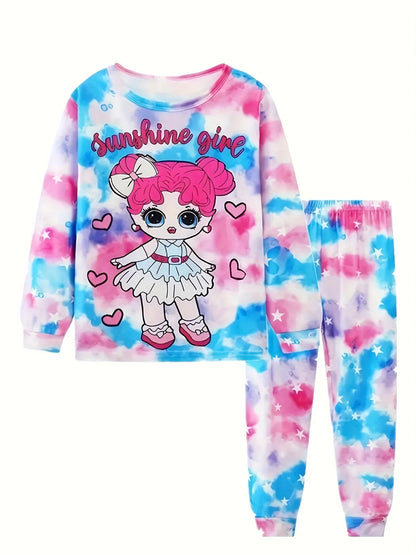 Girls Unicorn Cartoon Pajama Set – Long Sleeve Two-Piece Sleepwear for Kids