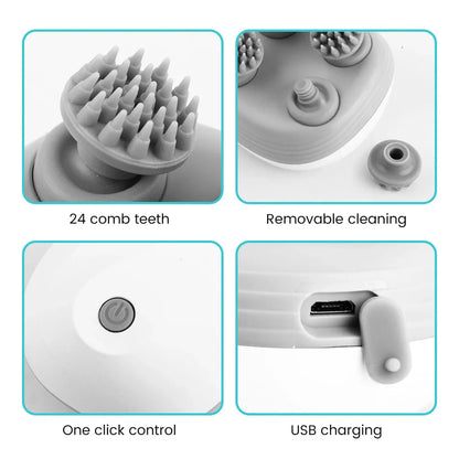 Electric Head Scalp Massager — 4 Kneading Heads for Hair Growth, Deep Tissue Relaxation & Pet Use