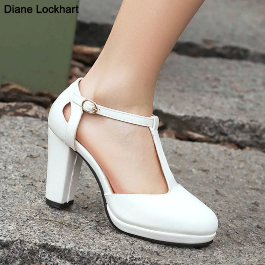 Plus Size Women’s High Heel Shoes – Round Toe Retro Platform Pumps, T-Strap Sandals for Party & Wedding, Sizes 40-43