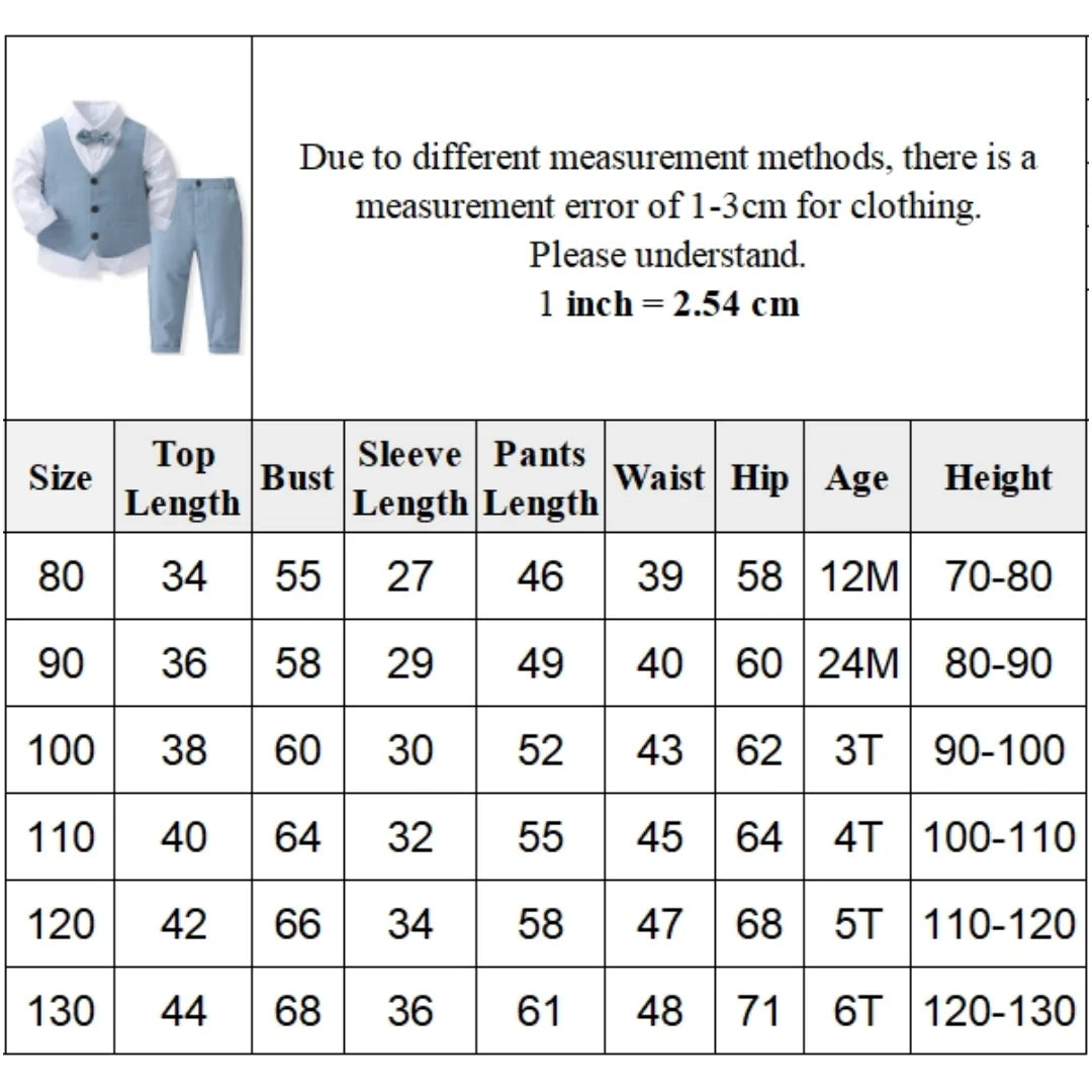 Gentleman Outfit for Boys – Spring Autumn Birthday Cotton Vest & Suit Set, Kids Solid Formal Clothing