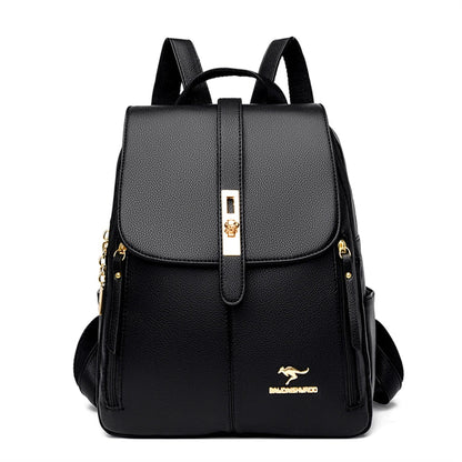 Luxury Leather Backpack for Women - Vintage Black Daypack, Casual School Bag for Girls, Mochila Rucksack Style
