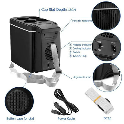 12V 6L Portable Car Freezer - Mini Auto Refrigerator Cooler for Outdoor Travel & Road Trips