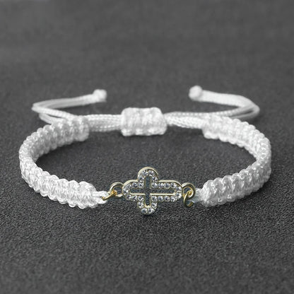 Crystal Hollow Cross Bracelet - Braided Prayer Healing Bangle Jewelry Gift for Women & Yoga Lovers