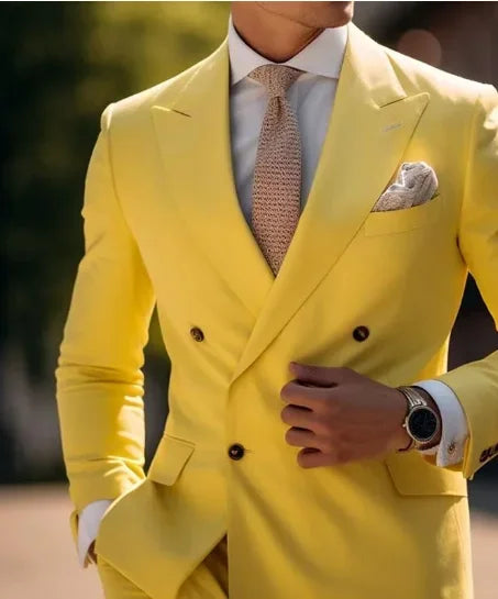 Men's Brown Double Breasted Suit - Slim Fit Peaked Lapel Formal Blazer & Trousers Set For Business and Wedding Wear