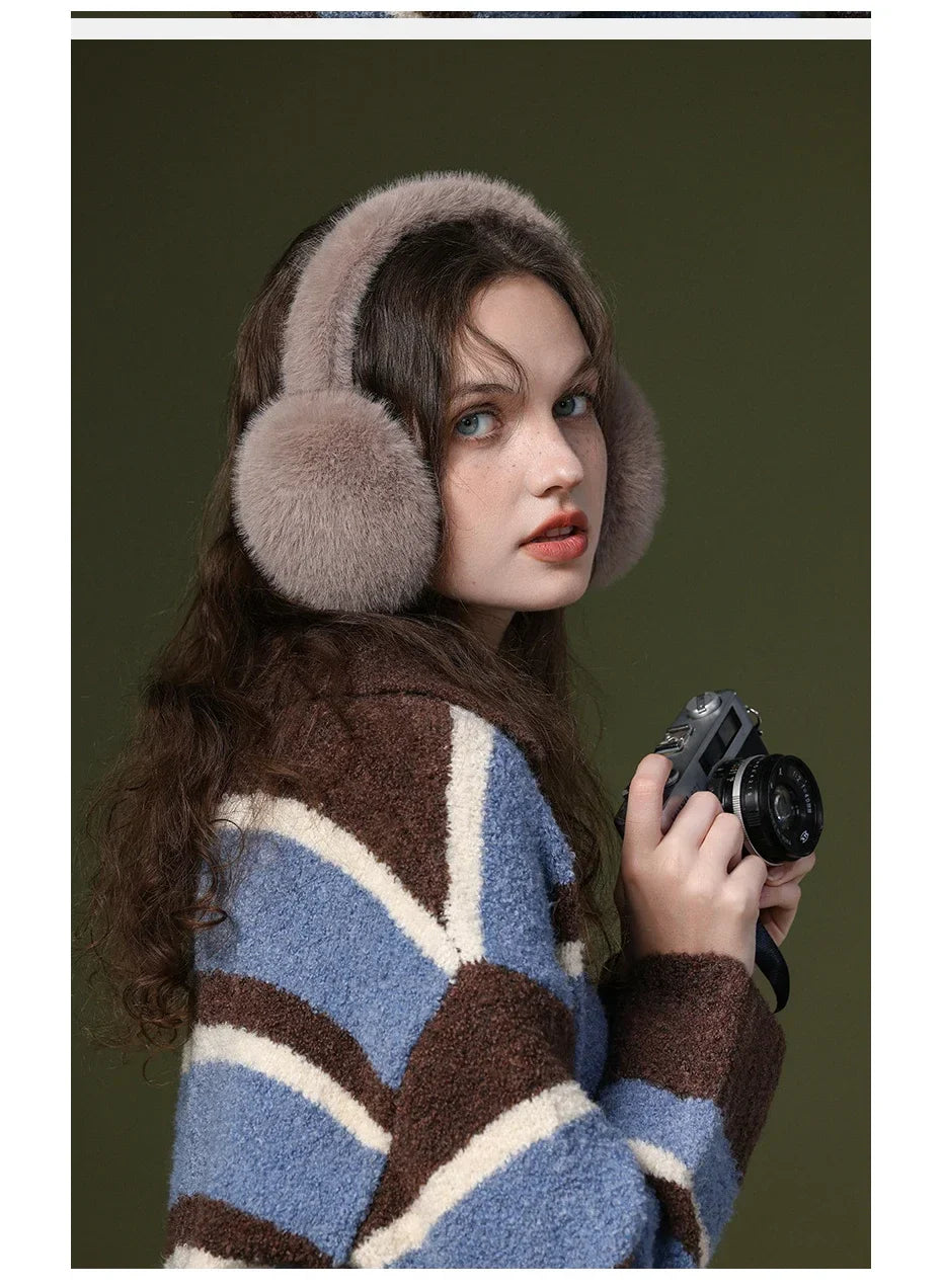 Soft Plush Ear Warmers Winter Earmuffs for Women & Men - Solid Color Cold Protection Earflap Outdoor Ear Covers