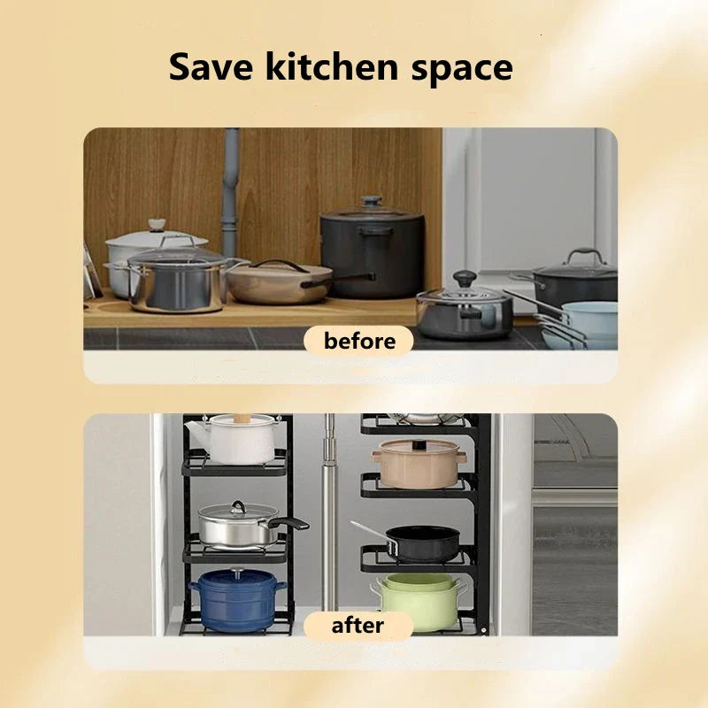 Adjustable Multi-Layer Pot Storage Rack: Kitchen Sink Shelf for Household Cabinet Organization - Pot Holder and Frying Pan Bowl Organizer