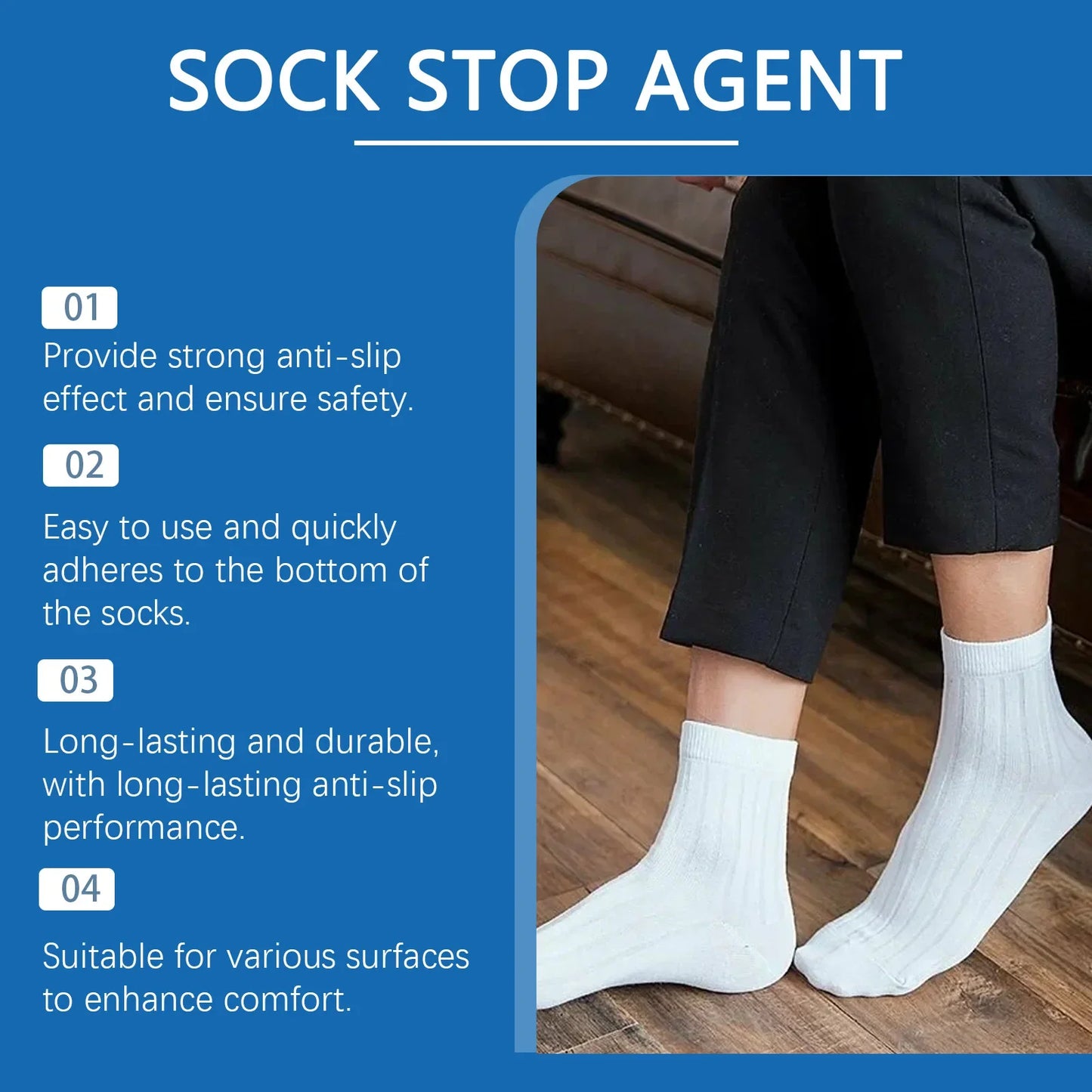 Sock Stop Glue, Non-Slip Carpet Adhesive, Silicone Heel Protector, Anti-Slip Foot Pads, Waterproof Floor Mat Stopper