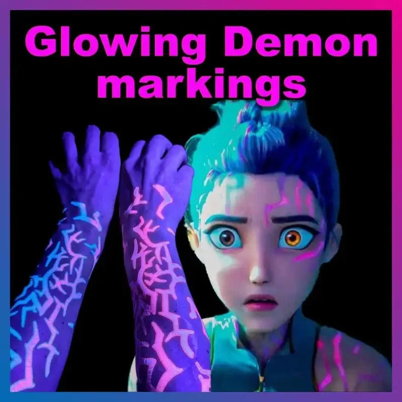 UV Glow Kpop Demon Hunters Temporary Tattoos — Rumi & Jinu Fluorescent Face & Body Art, Blacklight Party Cosplay Stickers for Fans