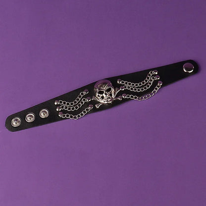 Punk Rock Hip Hop PU Leather Bracelet – Unisex Skull, Pentagram & Rivet Chain Bracelet, Trendy Party Jewelry Accessory