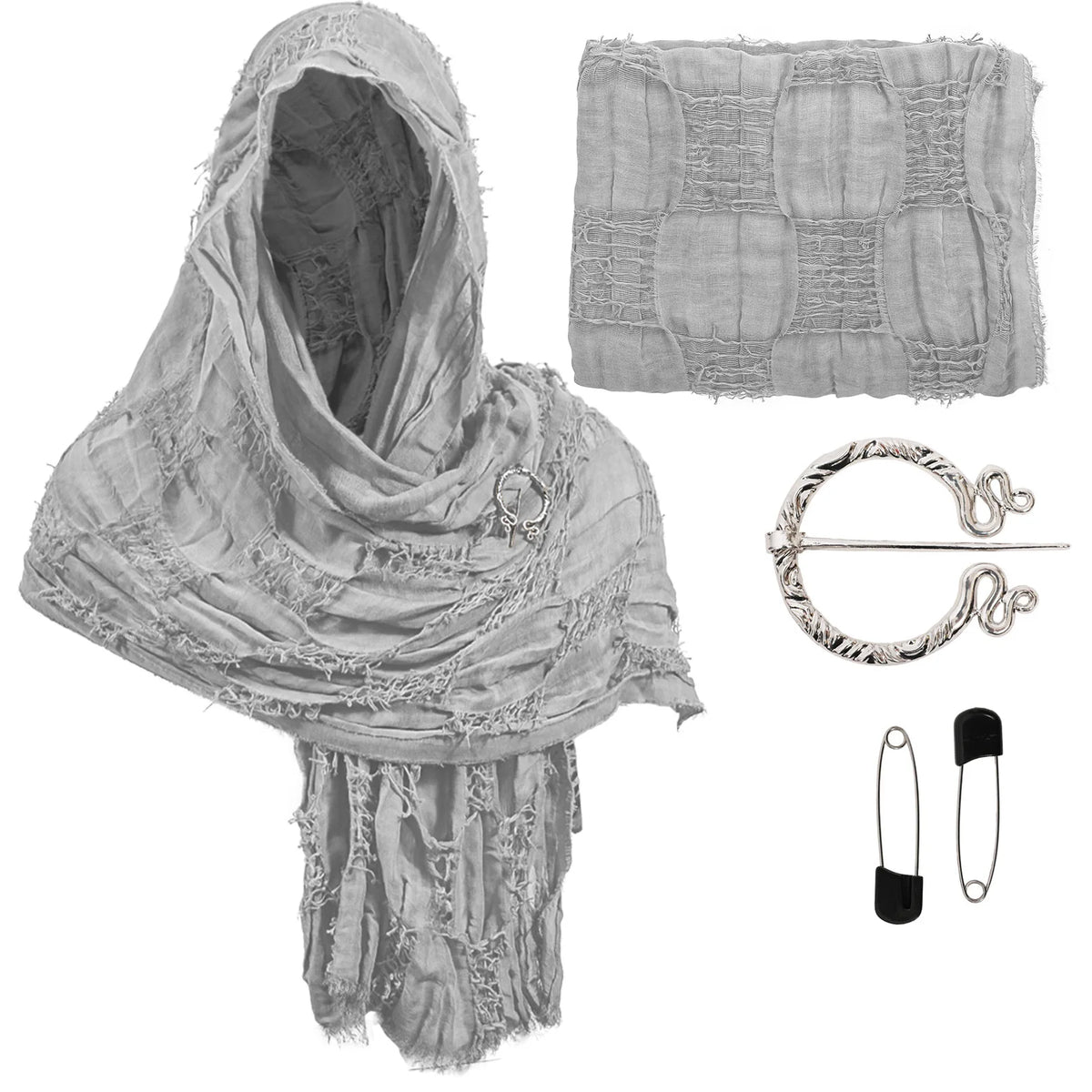 Medieval Pirate Hood Scarf – Retro Black, Brown & Green Cloak Wrap for Renaissance, Halloween & Masquerade Costume