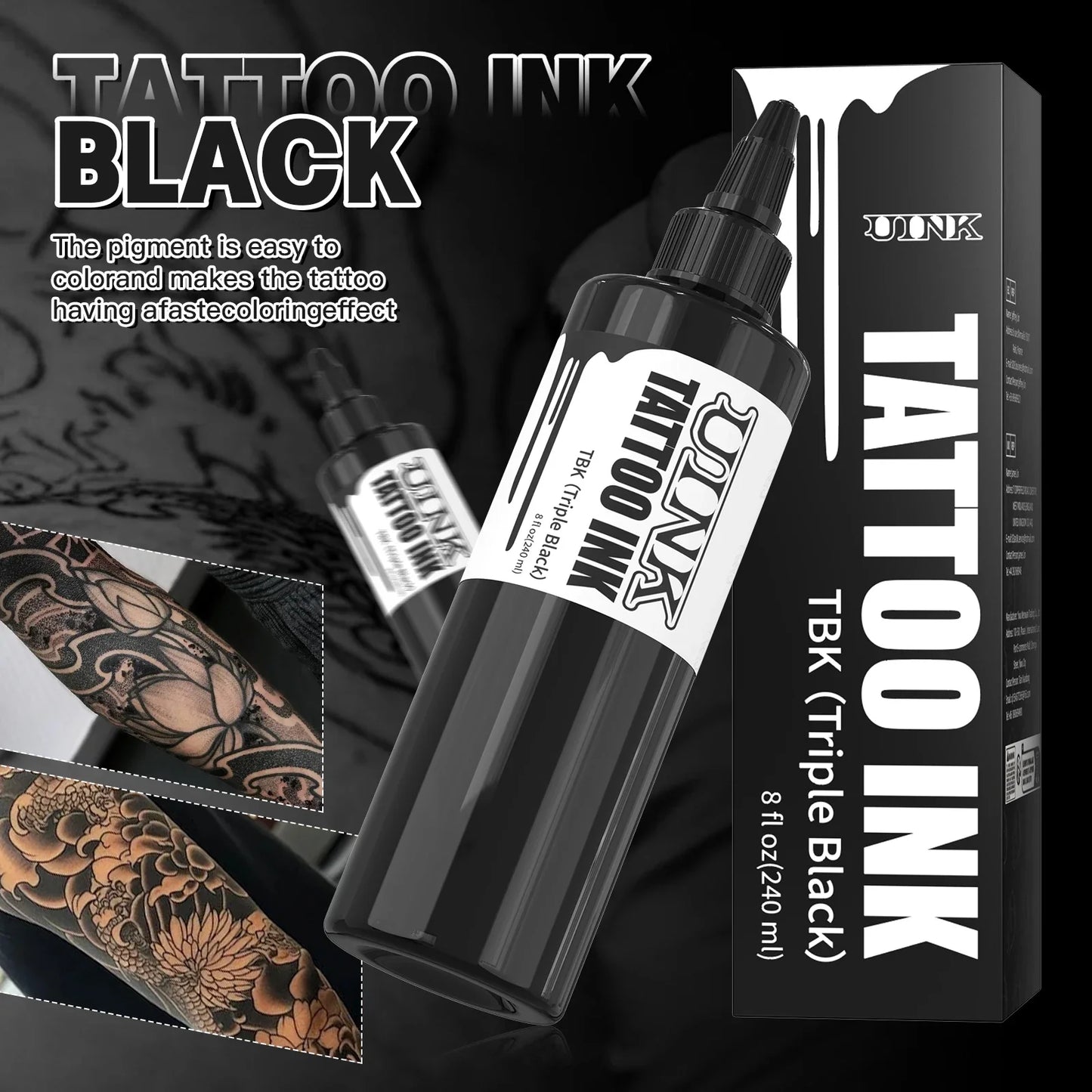 DQFART 240ML Professional Tattoo Ink – Triple Black & White Pigment for Permanent & Semi-Permanent Body Art Supplies