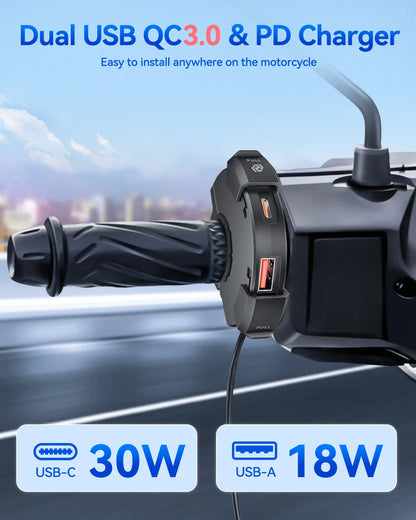 Extractme QC3.0 30W USB Fast Charger – Waterproof Motorcycle Handlebar Mount for Bikes & Cameras