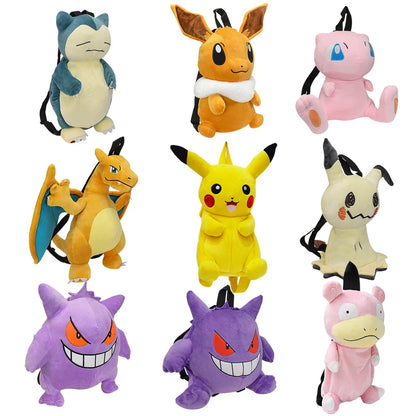 Pokemon Plush Backpack – Pikachu, Snorlax, Eevee, Mimikyu, Mew, Gengar, Charizard, Piplup & Slowking Toy Doll Gift for Kids