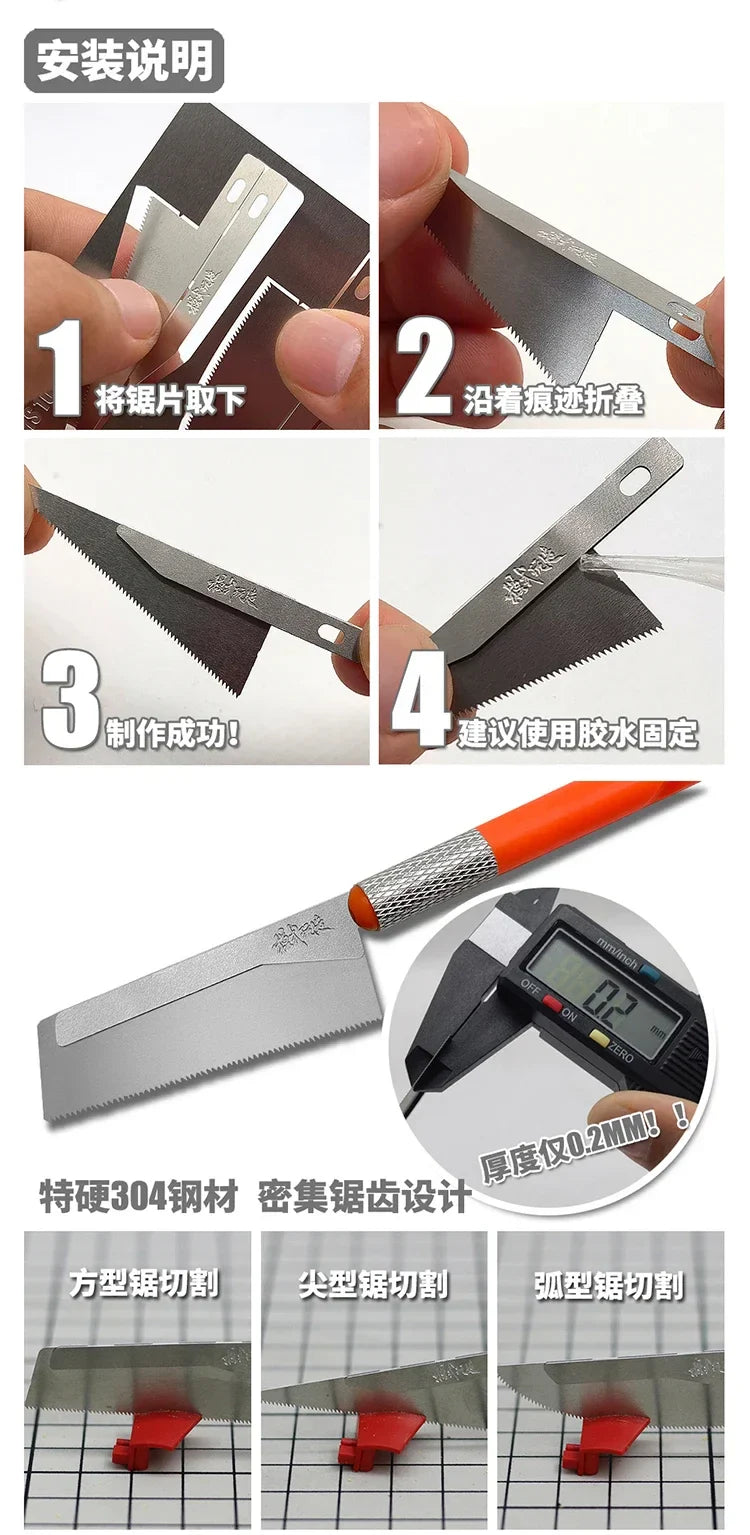 Hobby Model Craft Mini Hand Saw – 3 Blade Styles Etching Chip Saw for Model Building