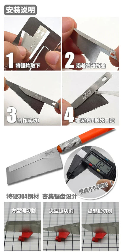Hobby Model Craft Mini Hand Saw – 3 Blade Styles Etching Chip Saw for Model Building