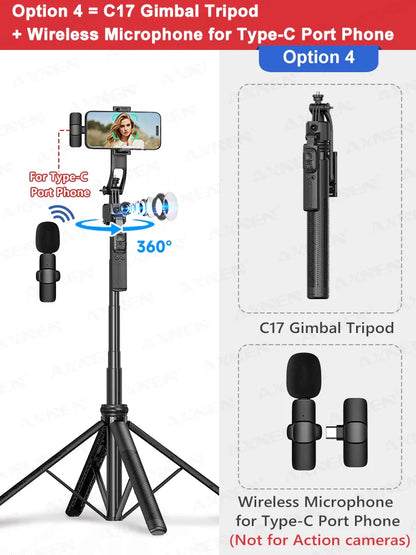 C17 AI Smart Gimbal Tripod – Foldable 360° Selfie Stick with Auto Face Tracking Quadruped Mobile Phone Holder