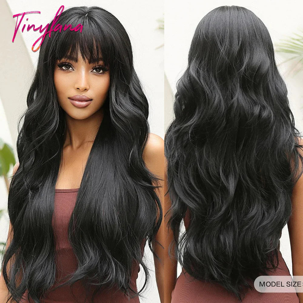 Long Blonde Wavy Synthetic Wig with Bangs – Lolita Cosplay & Halloween Heat-Resistant Wig for Women