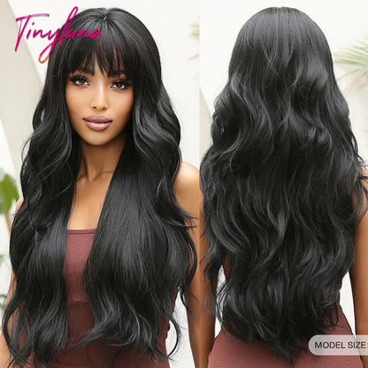 Long Blonde Wavy Synthetic Wig with Bangs – Lolita Cosplay & Halloween Heat-Resistant Wig for Women