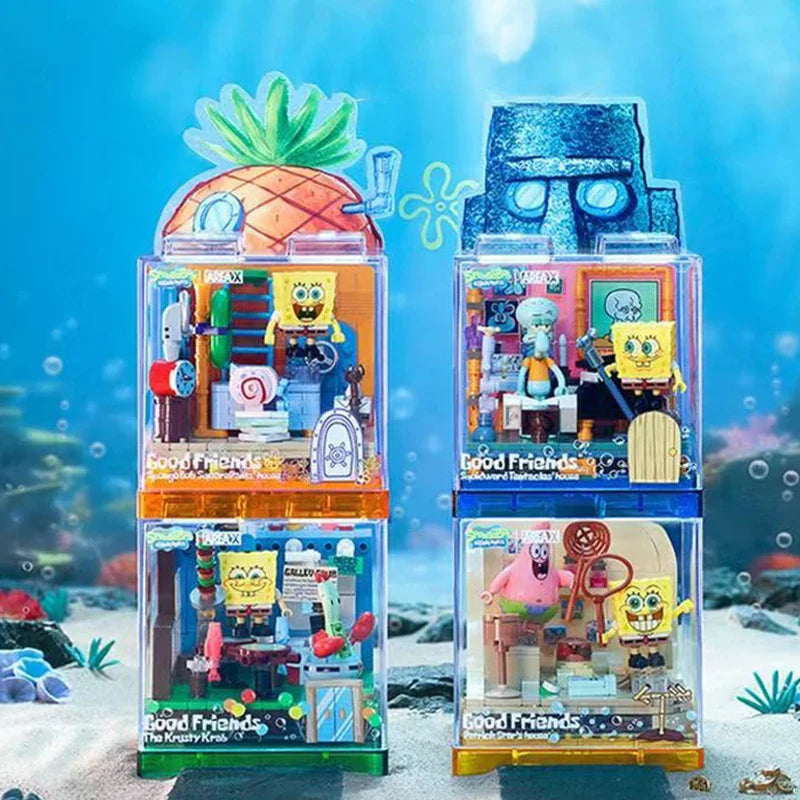Spongebob Building Blocks Set — Patrick Star, Krusty Krab & Squidward Tentacles Desktop Model Toy for Kids & Gifts