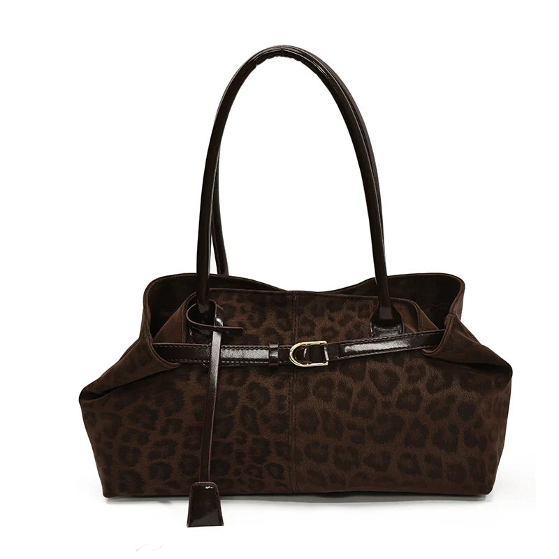 Leopard PU Leather Shoulder Bag for Women – Luxury Designer Tote Handbag with Short Handle, Trendy 2026 Style