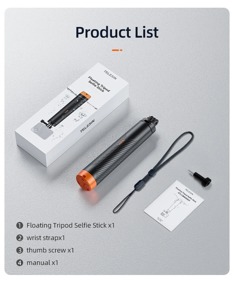 Telesin Underwater Buoyancy Diving Selfie Stick Tripod for GoPro, Insta360, DJI OSMO Action Cameras