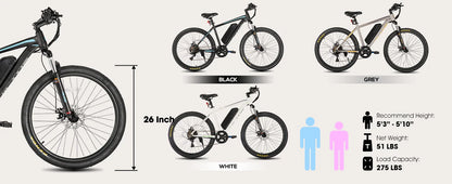 HILAND 26" Electric Mountain Bike for Adults - 500W Motor, 7 Speeds, Removable Battery, 20MPH Ebike