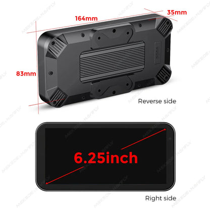 Portable 6.25-Inch Motorcycle GPS Navigation with Wireless CarPlay & Android Auto – IP67 Waterproof, DVR Drive Recorder, WIFI Moto Monitor