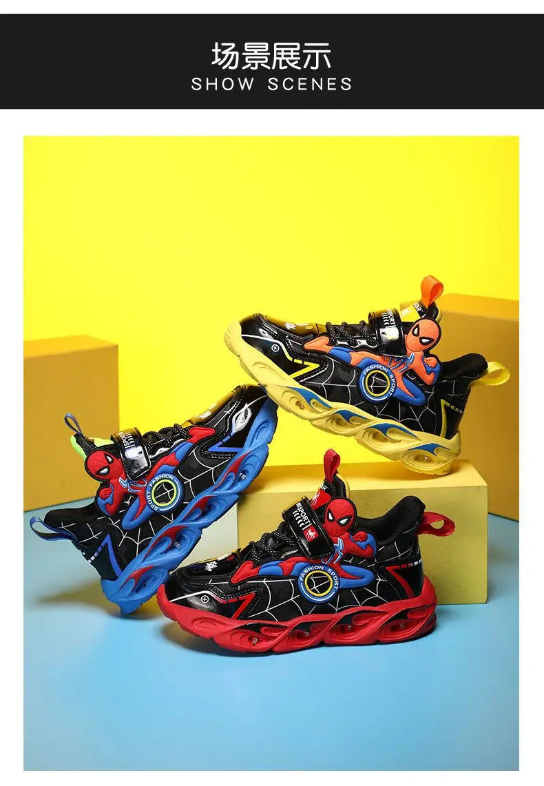Disney Boys LED Shoes – Cartoon Sports Sneakers with Non-Slip Leather, Size 25-35, Perfect for Running