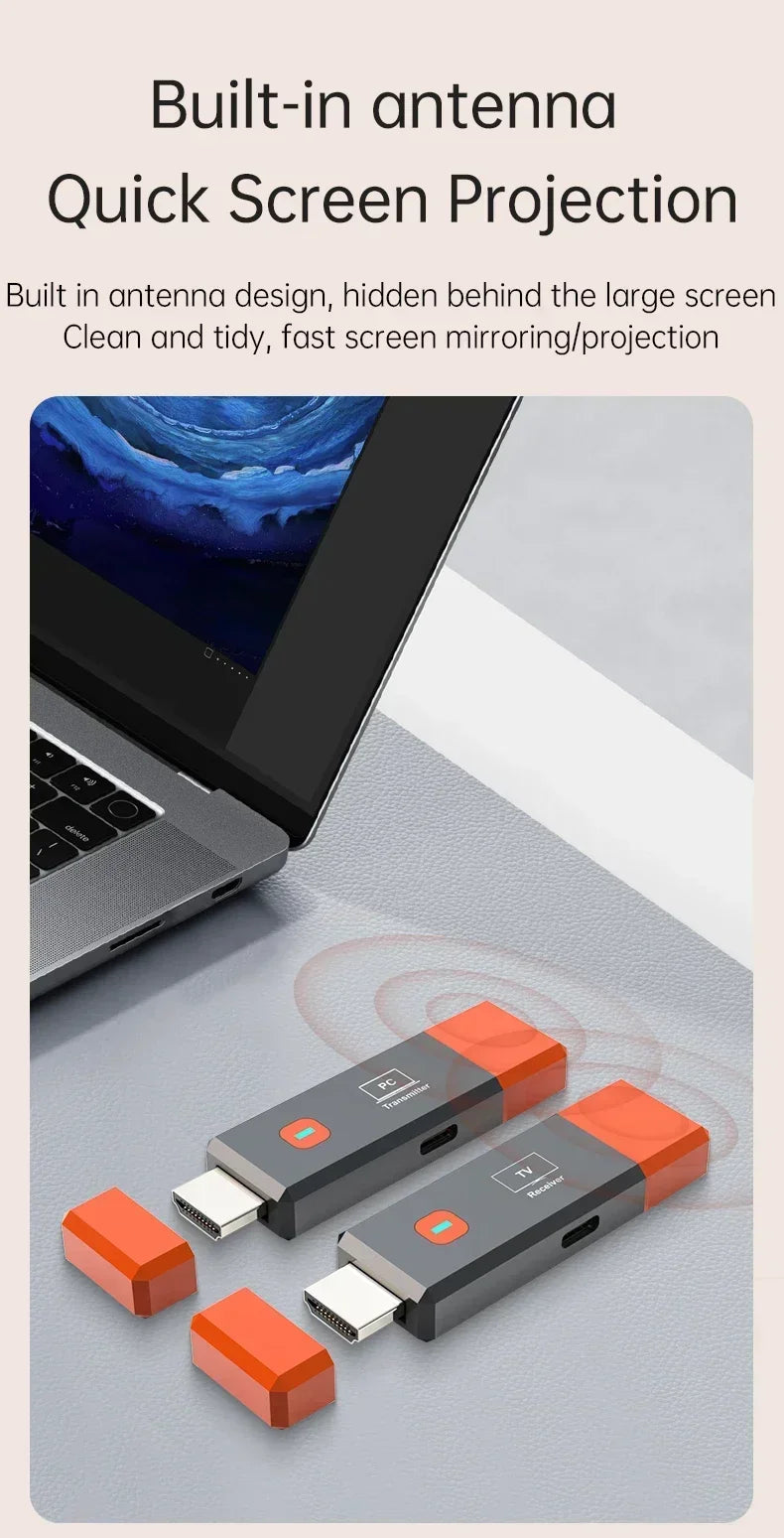 Wireless HDMI Video Transmitter & Receiver Kit – TV Stick Dongle Adapter for PC, Camera, Laptop to Projector, Monitor, TV