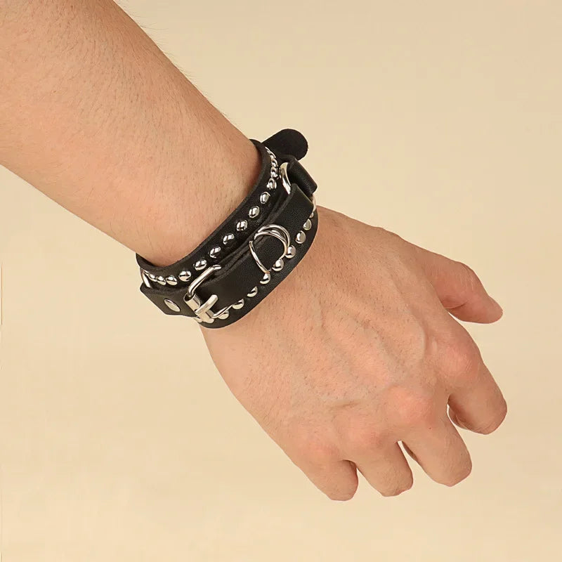 Punk Rock Hip Hop PU Leather Bracelet – Unisex Skull, Pentagram & Rivet Chain Bracelet, Trendy Party Jewelry Accessory