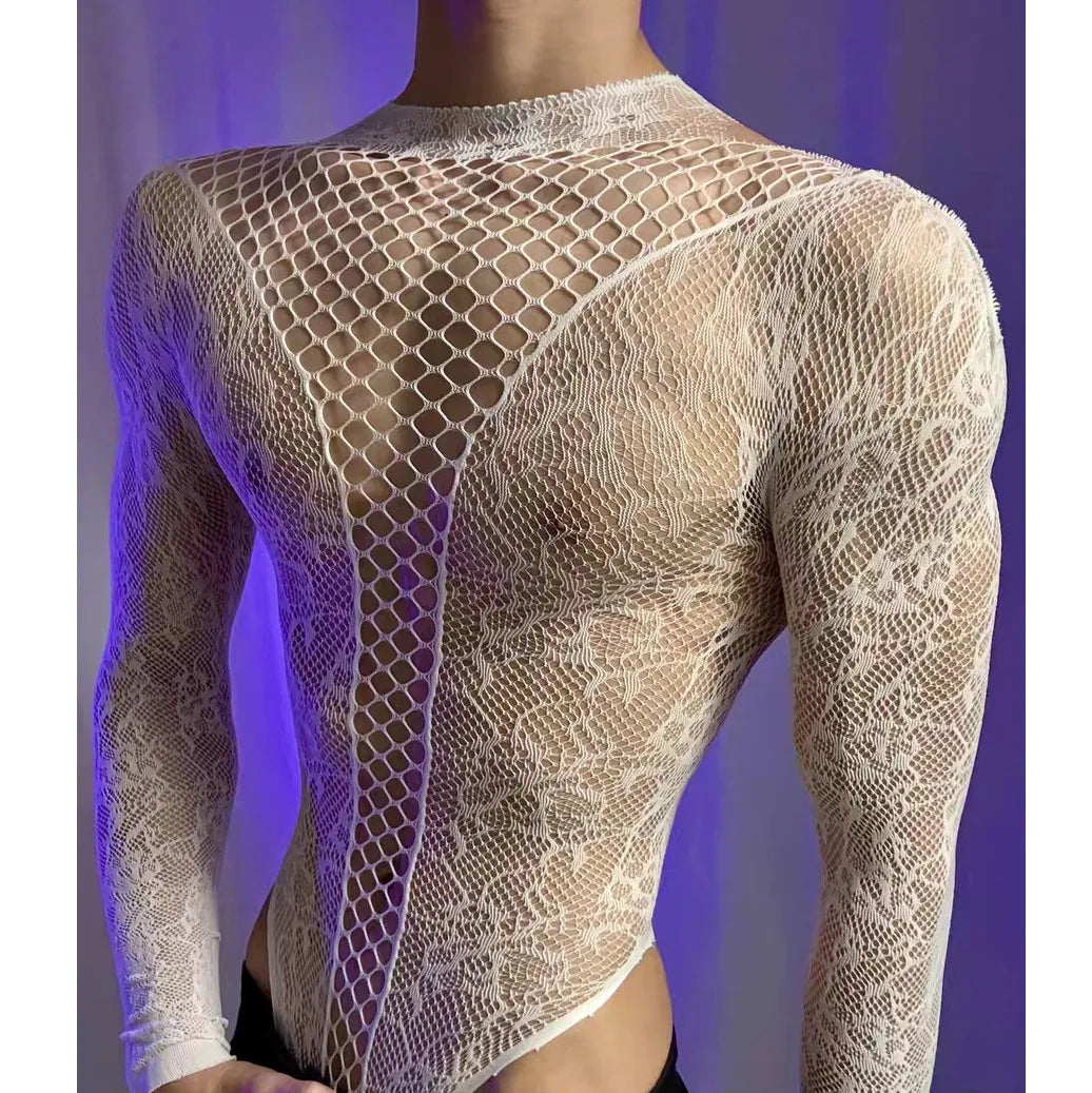 Summer Mesh Tank Top – Men & Women Transparent Long Sleeve Round Neck Breathable Bodysuit Party Wear Clothing