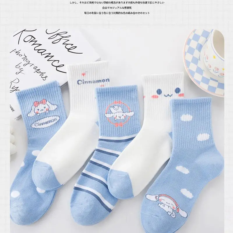 New Sanrio Cinnamoroll Cartoon Socks — Cute Unisex Mid-Calf Socks for Kids & Adults, Perfect for Autumn & Winter