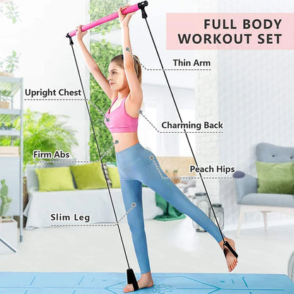 Elevate Your Fitness Routine with Multifunctional Pilates Bar - Combination Fitness Bar for Yoga, Chest Expansion, Back Training, and Elastic Rope Stretching Belt
