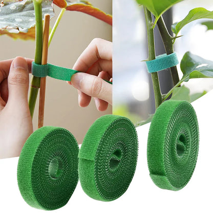 3 Rolls Green Garden Twine Plant Ties - Nylon Plant Bandage with Hook Loop for Bamboo Cane Wrap Support - Garden Accessories