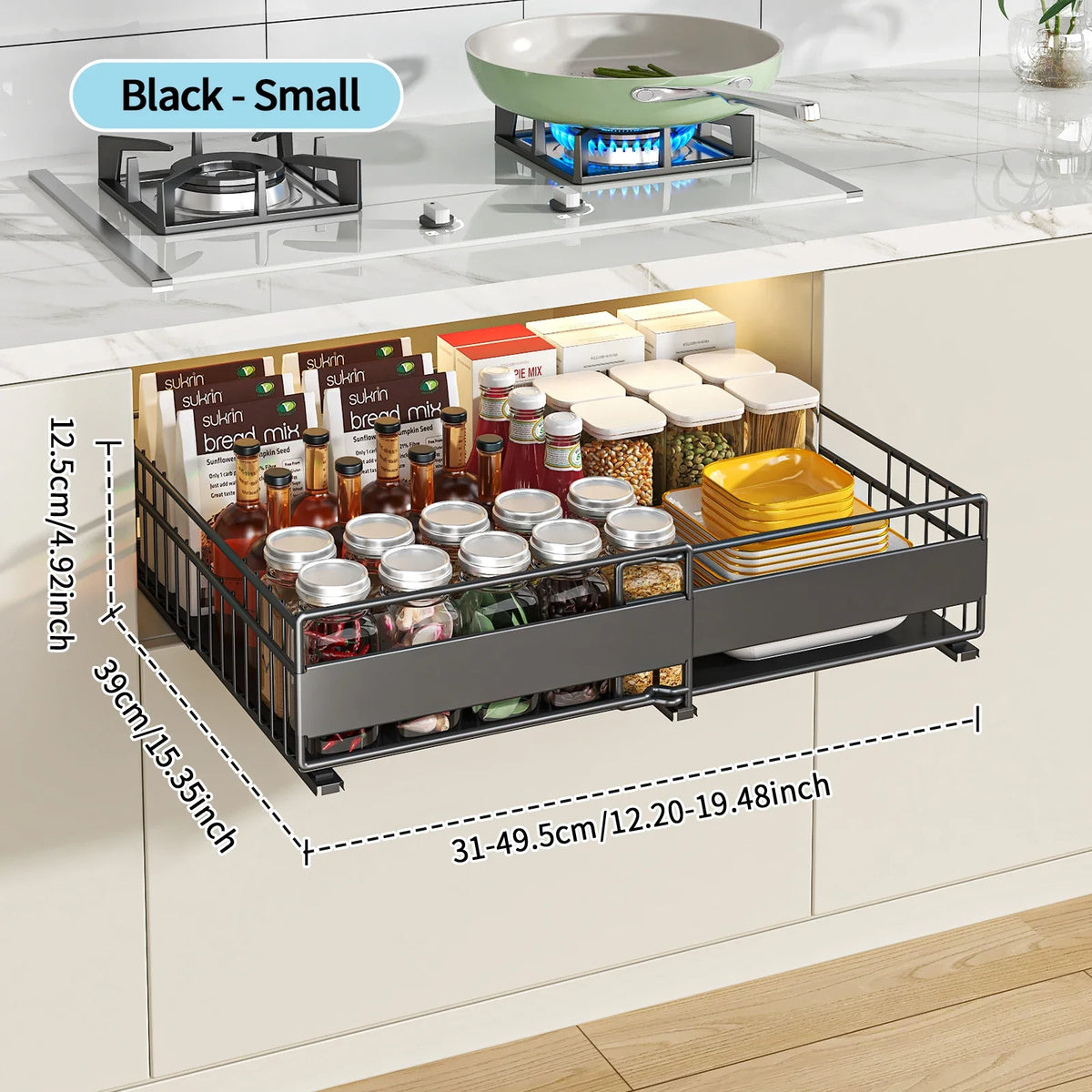 Retractable Kitchen Cabinet Organizer - Pull-Out Storage Rack for Pots, Dishes & Seasonings