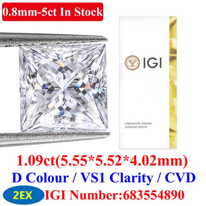 0.1–5CT Super White Lab-Grown Diamond Loose — IGI/GIA Certified, HPHT & CVD, DEFG VVS-SI, Diamond Tester Approved for Wedding Jewelry