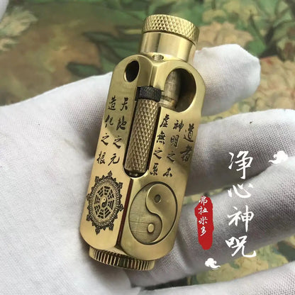Handmade Brass Carved Trench Kerosene Lighter – Vintage Flamidor Gasoline Lighter, Heavy Men's Smoking Gift Collection