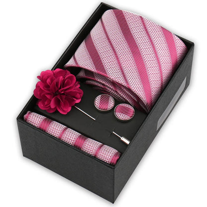 Men’s 4-Piece Tie Set Gift Box - Elegant Necktie with Handkerchief, Cufflinks & Brooch for Business, Wedding & Suit Accessories