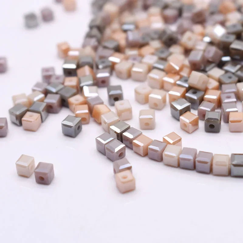 Pink Czech Glass Crystal Beads - 3mm 4mm 5mm Cube Square Candy Seed Beads for DIY Jewelry Making Charms