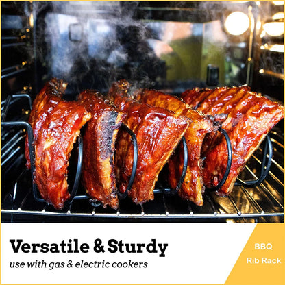 Stainless Steel Non-Stick BBQ Rib Rack Stand | Barbecue Steaks Racks for Chicken, Beef, Ribs | Black Grill for Gas Smoker BBQ Tools