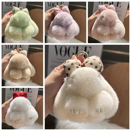 Hair Bow Rabbit Fur Keychain – Cute Fluffy Bunny Plush Bag Charm & Couple Pendant