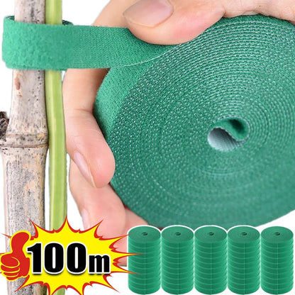 Reusable Self-Adhesive Plant Ties | Adjustable Green Nylon Garden Tape Strips for Plant Support