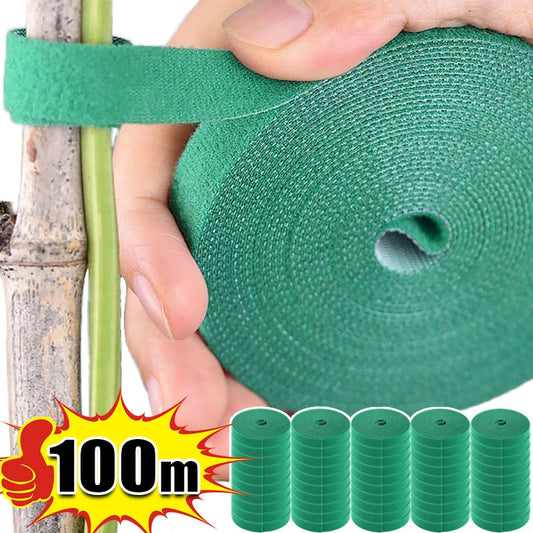 Reusable Self-Adhesive Plant Ties | Adjustable Green Nylon Garden Tape Strips for Plant Support