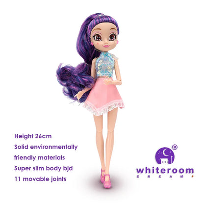 26cm BJD Doll for Girls – Purple Hair Fashion Princess with Big Eyes & Accessories Gift