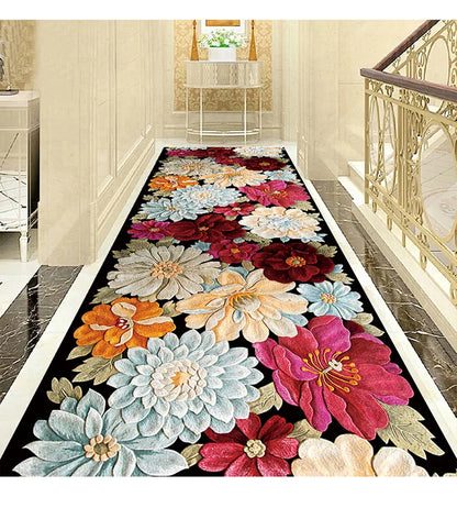 Luxury Chinese Classical Corridor Rug – Crystal Velvet Washable Carpet for Villa, Hotel & Hallway