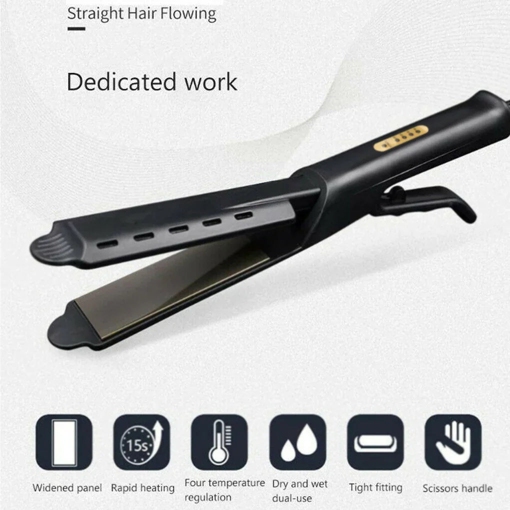 Hair Straightener with Four-gear Temperature, Ceramic Tourmaline Ionic Flat Iron for Women, Wide Panel Design