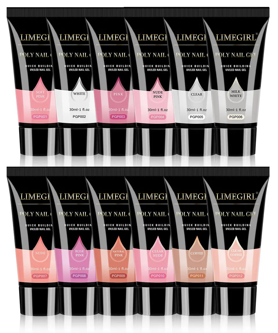LIMEGIRL 30ml Nail Extension Gel – Glitter Soak-Off Acrylic UV Poly Gel for Quick Nail Build & Manicure