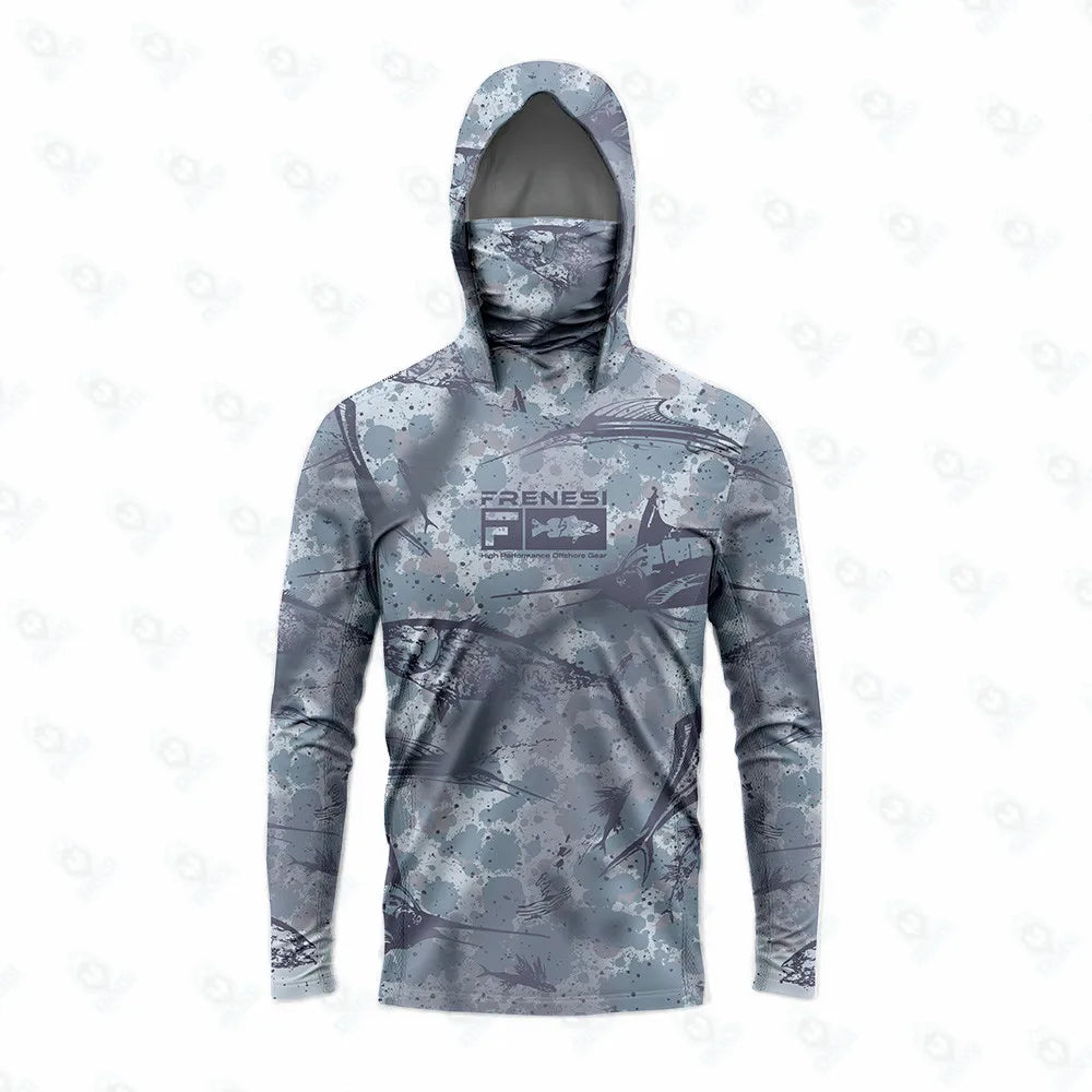 Men's Fishing Shirt with Sun Protection – All in One Hoodie Mask, UPF 50+ T-Shirt for Hunting, Camping & Angling