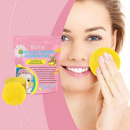 40/50pcs Turmeric & Kojic Acid Exfoliating Cleansing Pads – Facial Sponges for Daily Skin Care & Deep Cleansing