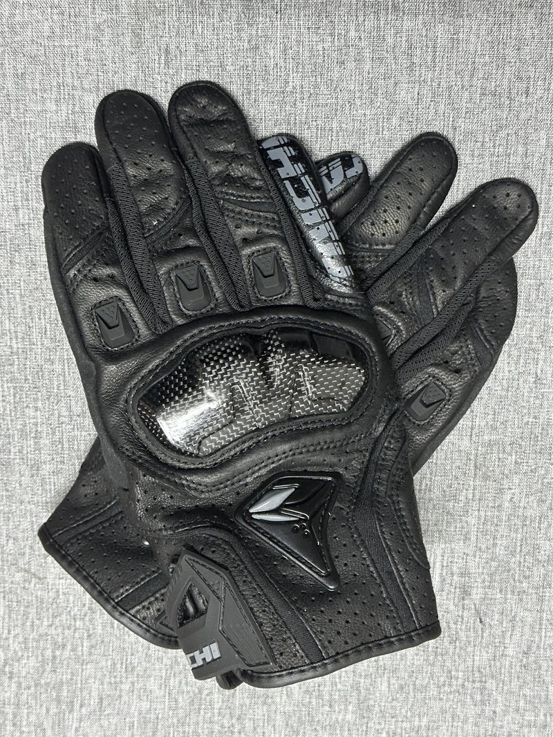 Motorcycle Gloves – Black Racing Genuine Leather, White Road Riding Team Gloves for Men, Summer & Winter with Touch Screen Compatibility